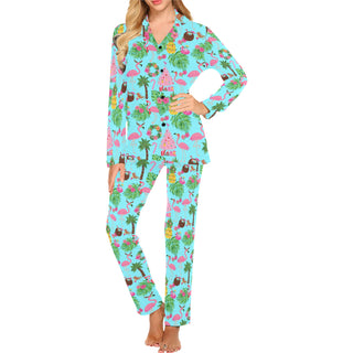 Beach Christmas Pajamas, Couples Matching Tropical Christmas Pajama Set (Blue) Pajama Sets Berry Jane