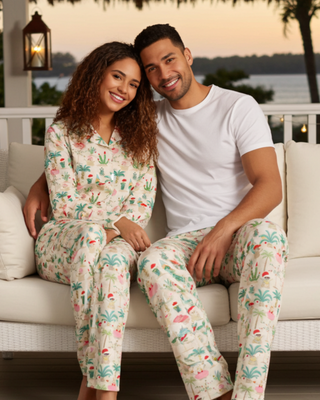 His Hers Couples Beach Christmas Matching Pajama Set, Mele Kalikimaka Pajama Sets Berry Jane
