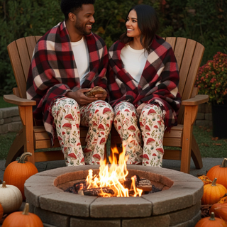 Women's Fall Pajama Set, Scandinavian Style Red Mushrooms