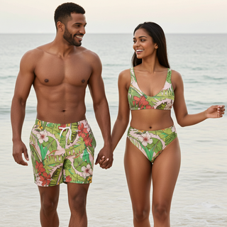 Mens 6.5" Quick Dry Swim Trunks Board Shorts UPF 50, Vintage Tropical Floral Swim Trunks Berry Jane™