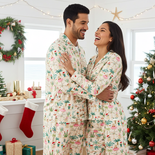 His Hers Couples Beach Christmas Matching Pajama Set, Mele Kalikimaka Pajama Sets Berry Jane