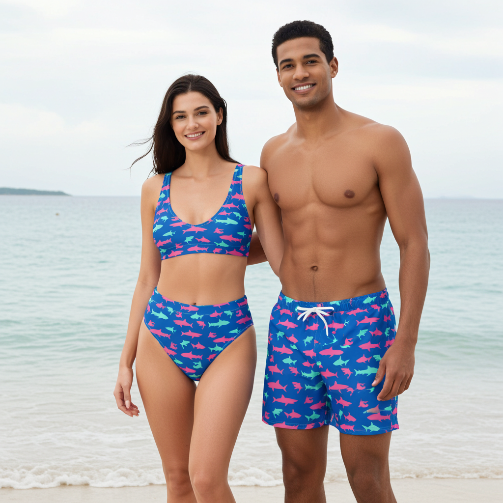 His Hers Matching Couples Swimsuit Set, Bikini + Swim Trunks His Hers Matching Couples Swimsuit Set, Bikini + Swim Trunks