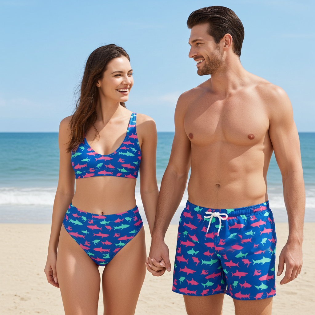 His Hers Matching Couples Swimsuit Set, Bikini + Swim Trunks His Hers Matching Couples Swimsuit Set, Bikini + Swim Trunks