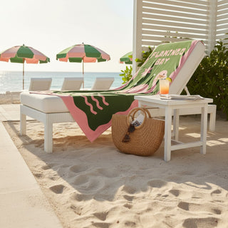 Flamingo Bay Beach Towel, Pink and Green, Flamingo print