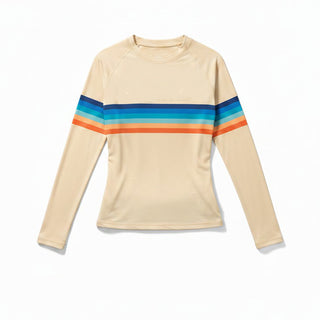 Women's UPF Rash Guard Built-In Bralette - 70s Vintage Sunrise Stripe