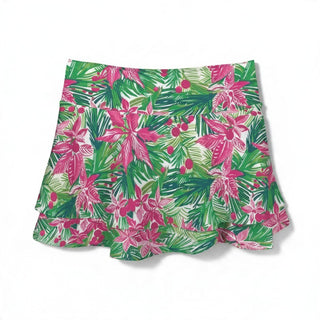 Women's High Waist Ruffle Pickleball Skirt, Pink and Green Floral Tennis Skort Berry Jane™