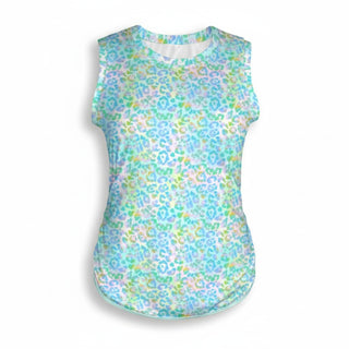 Women's Curved Hem Sleeveless Active Tank Top, Pastel Leopard