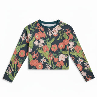 Women's Long Sleeve Lined Cropped Rash Guard, Seychelles Floral Rash Guards & Swim Shirts Berry Jane