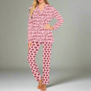 Women's Valentines Day Pajamas Set, French L'Amour Kisses Women's Pajama Sets Berry Jane