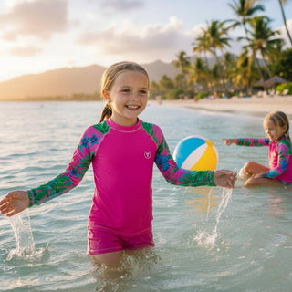 Girls Tween UPF 50+ Rash Guard Swim Shirt, Berry Beach Bliss