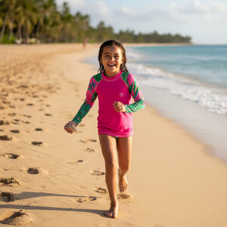 Girls Tween UPF 50+ Rash Guard Swim Shirt, Berry Beach Bliss