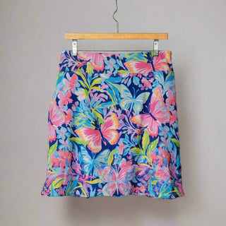 Womens golf skort, floral bright butterfly print, preppy style