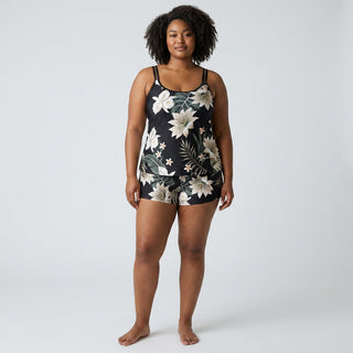 Women's Tankini Swimsuit Short Set - Black Hawaiian Lily 2 Pc Swimsuit Set Berry Jane