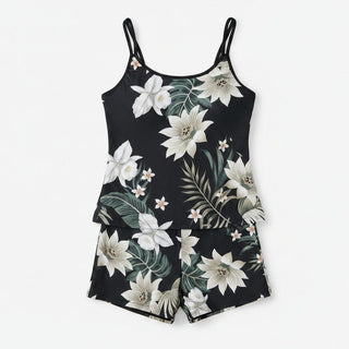 Women's Tankini Swimsuit Short Set - Black Hawaiian Lily 2 Pc Swimsuit Set Berry Jane