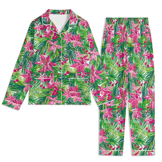 Women's Hawaiian Christmas Pajama Set, Floral Poinsettia, Pink and Green Women's Pajama Sets Berry Jane