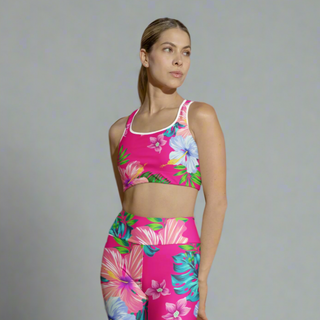 Women's Hot Pink Hawaiian Floral Swim Leggings, UPF50+ Swim leggings Berry Jane™