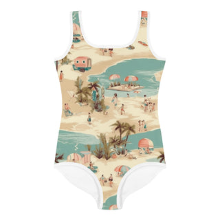 Girls 60s Style Retro Beach Campers One-Piece Swimsuit Girls Swimwear Berry Jane™