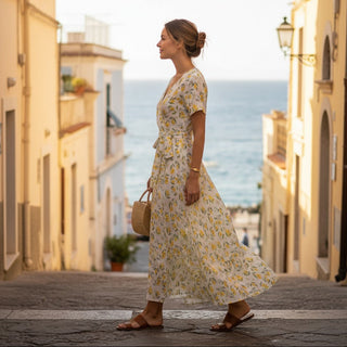 Cottagecore Floral Lemon Wrap Maxi Dress – European Summer – Berry Jane™