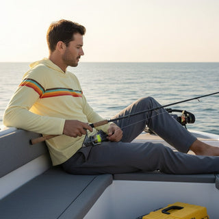 Men's 70s Stripe Long Sleeve Lightweight UV Fishing Shirt Hoodie, Yellow Men's UV Shirts Berry Jane™