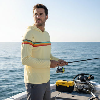 men's 70s style UV shirt, hoodie, fishing shirt, Yellow stripe