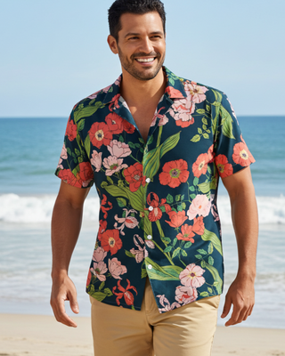 Men's Hawaiian Shirt, Casual Beach Shirt - Seychelles Floral Men's Shirts Berry Jane™