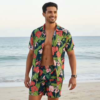 Men's Hawaiian Shirt, Casual Beach Shirt - Seychelles Floral Men's Shirts Berry Jane™