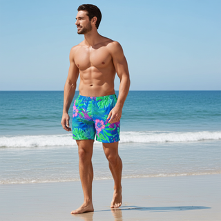 Men's 6.5" UPF 50  Swim trunks, Electric Blue Floral Swim Trunks Berry Jane™