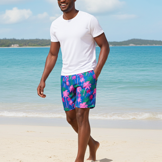 Men's UPF 50+ Lined Classic Swim Trunks, Palm Trees Tropical Print Swim Trunks Berry Jane™
