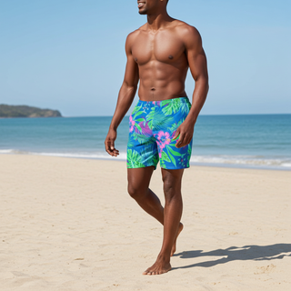 Men's 6.5" UPF 50  Swim trunks, Electric Blue Floral Swim Trunks Berry Jane™