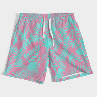 Men's swim trunks, pink and turquoise blue floral