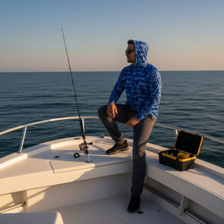 Men's Long Sleeve Lightweight UV Fishing Shirt with Hoodie, Blue Camo Men's UV Shirts Berry Jane™