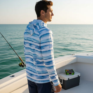 Men's Long Sleeve Lightweight UV Fishing Shirt Hoodie, Nautical Stripe Men's UV Shirts Berry Jane™