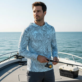 Men's Long Sleeve Lightweight UV Fishing Shirt Hoodie, Topography Men's UV Shirts Berry Jane™