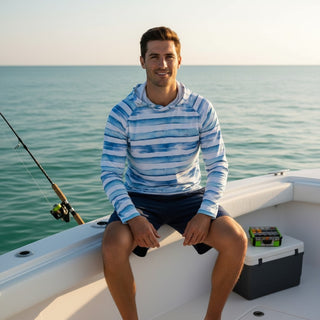 Men's Long Sleeve Lightweight UV Fishing Shirt Hoodie, Nautical Stripe Men's UV Shirts Berry Jane™