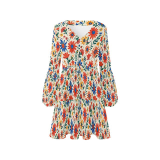 Women’s Boho Mini Dress, Lantern Sleeves - Mexican Floral Dresses Berry Jane