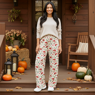 Adults Pajama Pants, Fall Red Mushrooms, Couples Matching Loungewear Pajama Pants Berry Jane™