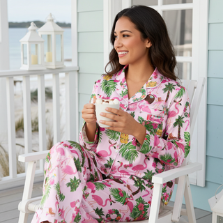 Women’s Pink Christmas Beachy Holiday Pajama Top, Flamingo Women's Pajama Sets Berry Jane™