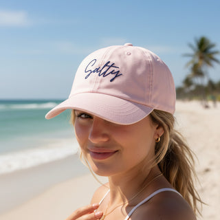 women's 'Salty' embroidered light pink baseball cap, summer beach hat