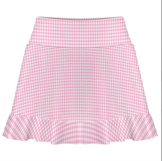 Pink Gingham Pickleball Skirt A-Line with Ruffle Hem