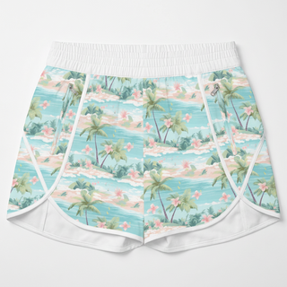 Women's 3" Lined Swim Beach Shorts, Hawaiian Island Novelty Swim Shorts Berry Jane™