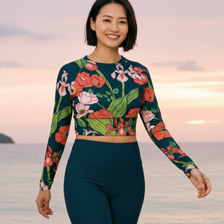 Women's Cropped Floral Rash Guard Sun Protection