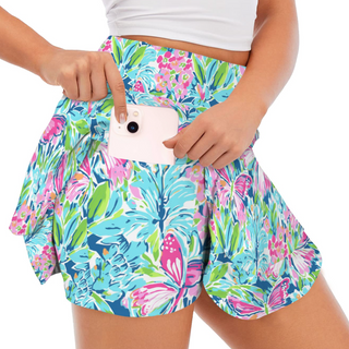Pickleball skort pocket details, Butterfly floral print
