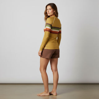 Women's Vintage 70s Stripe Rash Guard, UPF50+ Mustard Gold Coast Rash Guards & Swim Shirts Berry Jane™