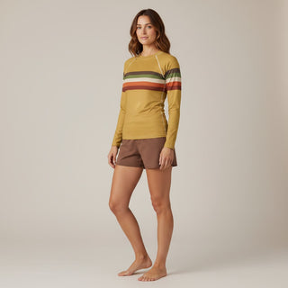 Women's Vintage 70s Stripe Rash Guard, UPF50+ Mustard Gold Coast Rash Guards & Swim Shirts Berry Jane™