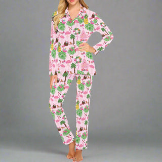 Beach Christmas Pajamas, Women's Tropical Christmas Pajama Set (Pink) Pajama Sets Berry Jane