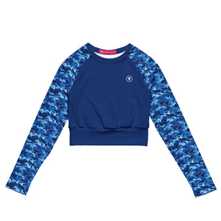 blue ocean camo long sleeve cropped rash guard