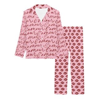 Women's Valentines Day Pajamas Set, French L'Amour Kisses Women's Pajama Sets Berry Jane