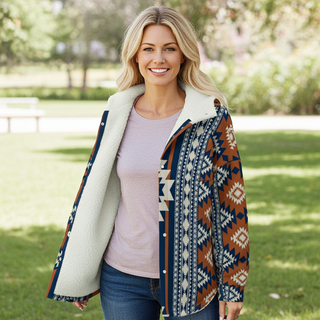 Women’s Southwestern Fleece Sherpa Lined Jacket with Hood Women's Jackets Berry Jane
