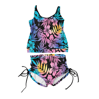 Women's Tankini Swimsuit Short Set, Hawaiian Floral Hibiscus 2 Pc Swimsuit Set Berry Jane™