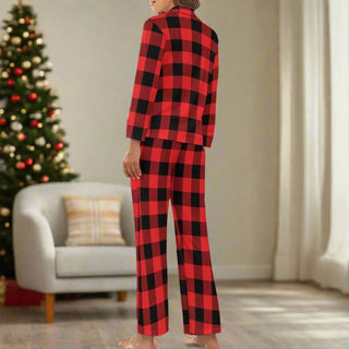 Women's Christmas Buffalo Check Pajama Set, Red Pajama Sets Berry Jane